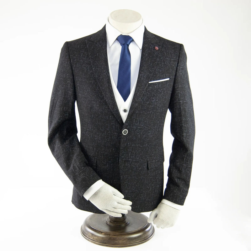 Black and White Splash 3-Piece Slim-Fit Suit