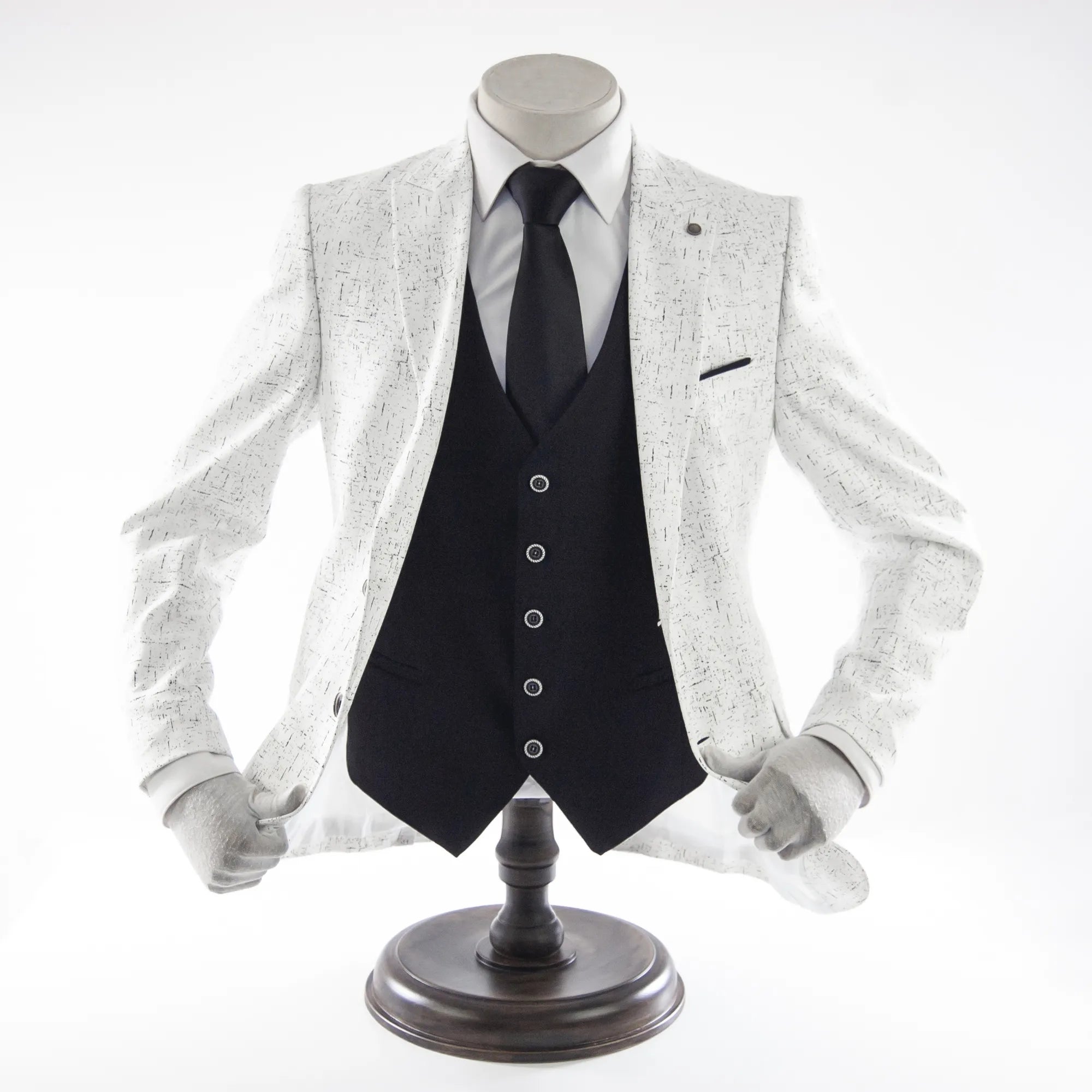 Men's White And Black Specked 3-Piece Slim-Fit Suit