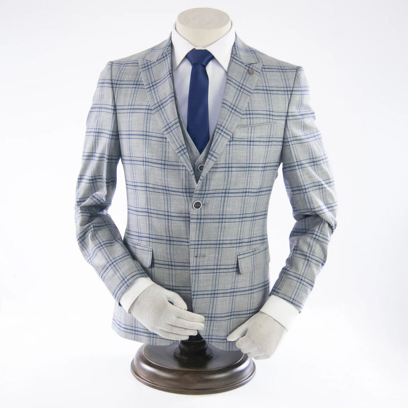 Gray Plaid 3-Piece Slim-Fit Suit