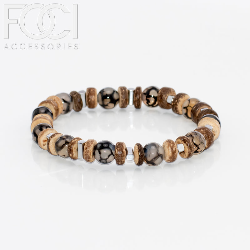 Unisex Large Bead and Metal Spacers Bracelet