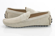 Beige Suede Penny Loafer - Quarter, Heel