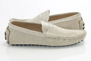 Beige Suede Penny Loafer - Quarter, Heel