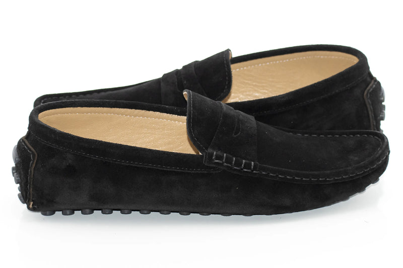 Black Suede Penny Loafer - Quarter, Heel
