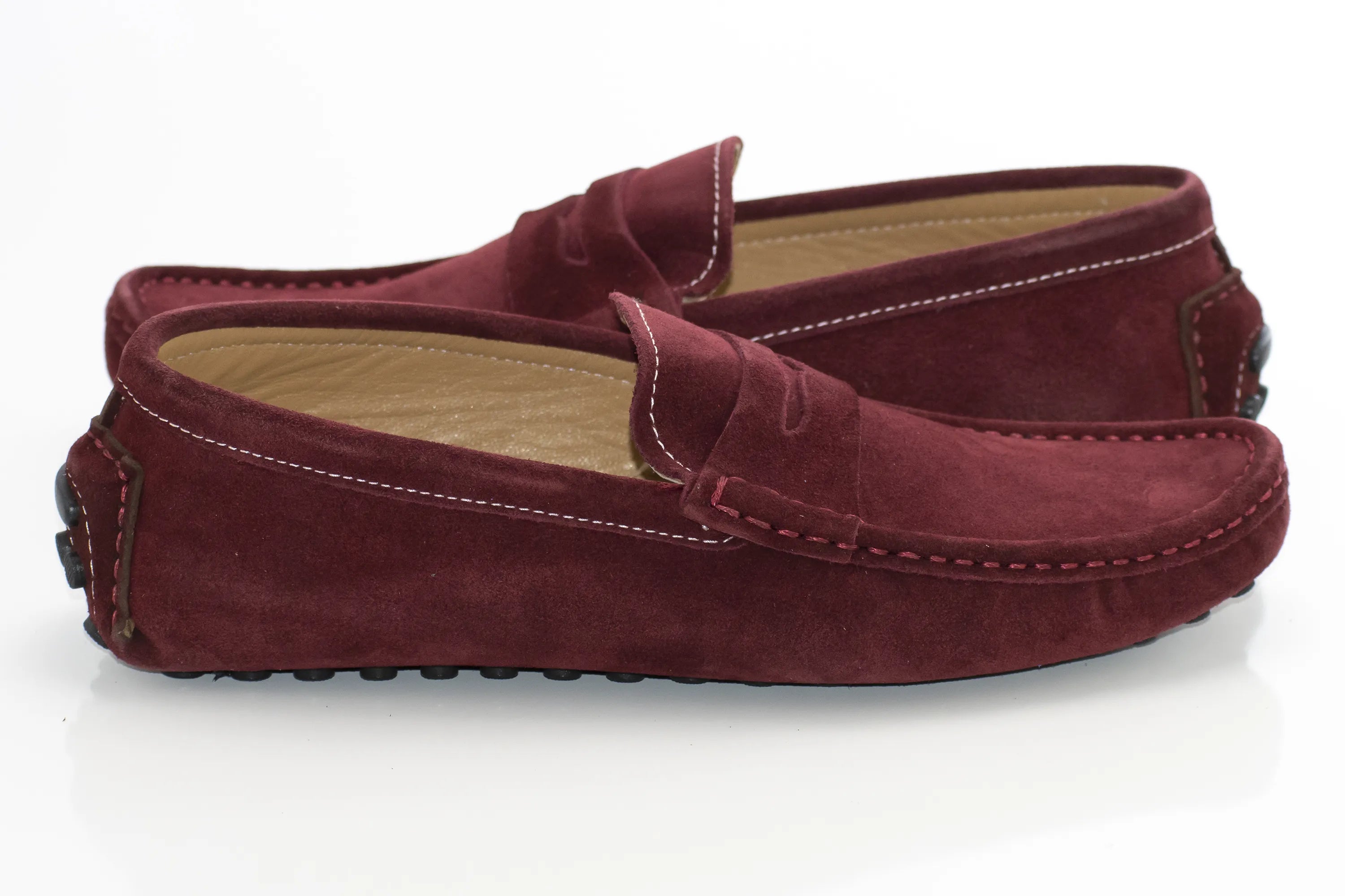 Burgundy Suede Penny Loafer - Quarter, Heel