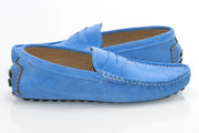 Light Blue Suede Penny Loafer - Quarter, Heel