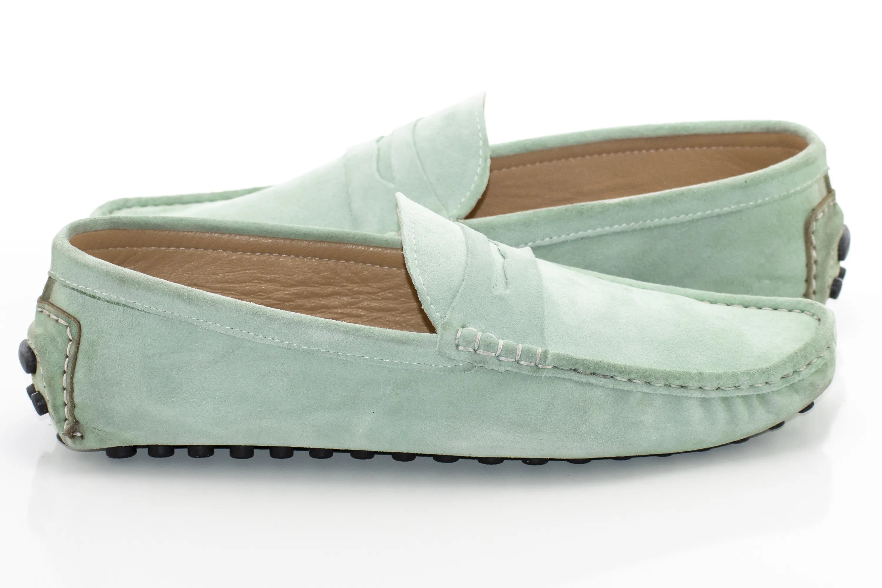 Mint Suede Penny Loafer - Quarter, Heel