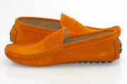 Orange Suede Penny Loafer - Quarter, Heel