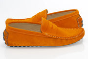 Orange Suede Penny Loafer - Quarter, Heel