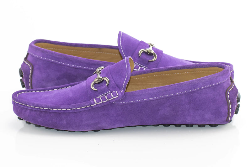 Men's Purple Suede Leather Oval Bit Dress Loafer Shoe