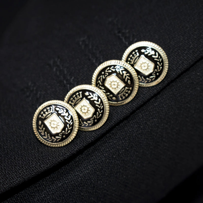Black 2-Piece Double-Breasted Tailored-Fit Suit With Gold Buttons