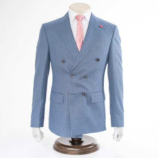 Men's Blue 2-Piece Double-Breasted 6-Button Suit With Pinstripes