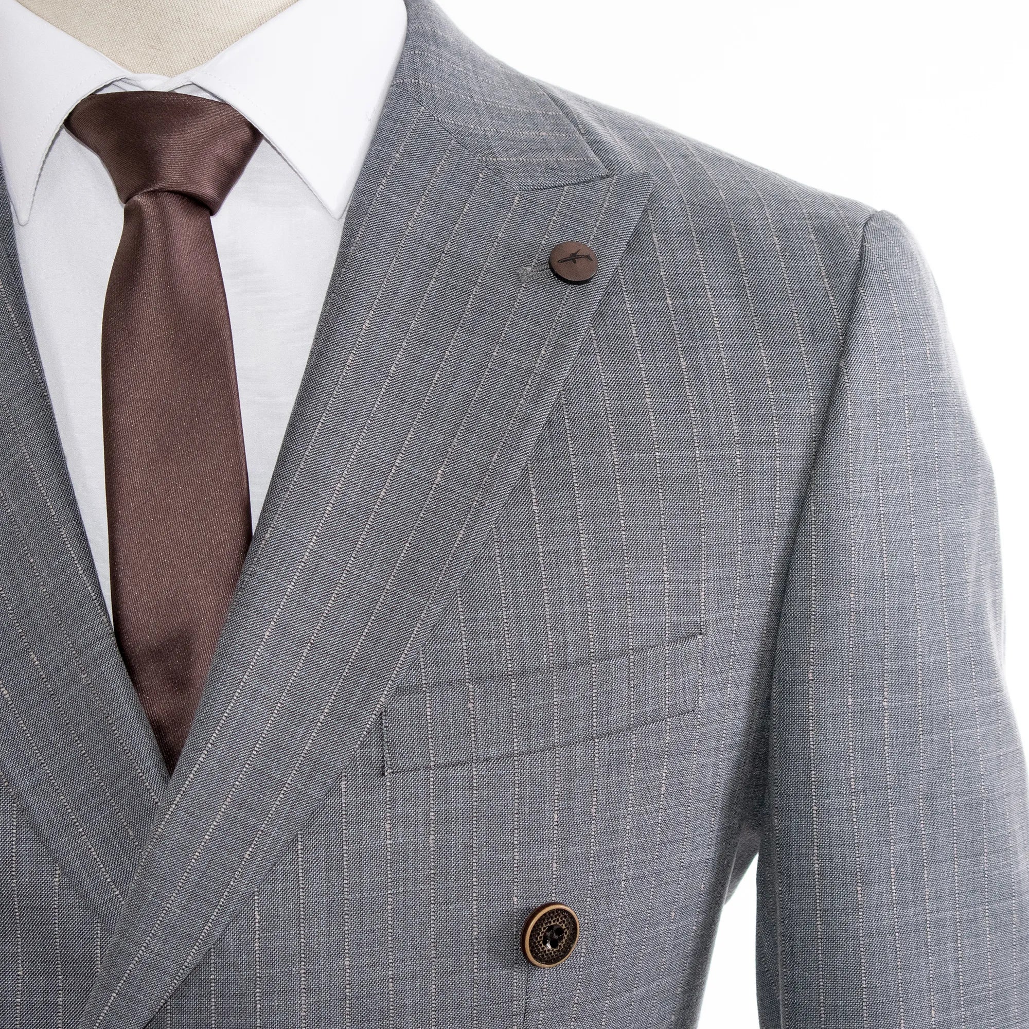 Men's Gray 2-Piece Double-Breasted 6-Button Suit With Pinstripes