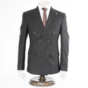 Men's Black 2-Piece Double-Breasted 6-Button Suit With Pinstripes