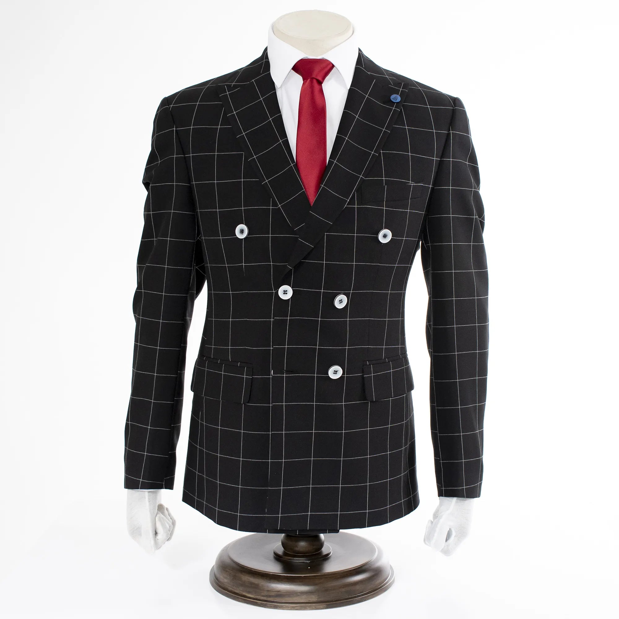 Black 2-Piece Double-Breasted Checked Tailored-Fit Suit