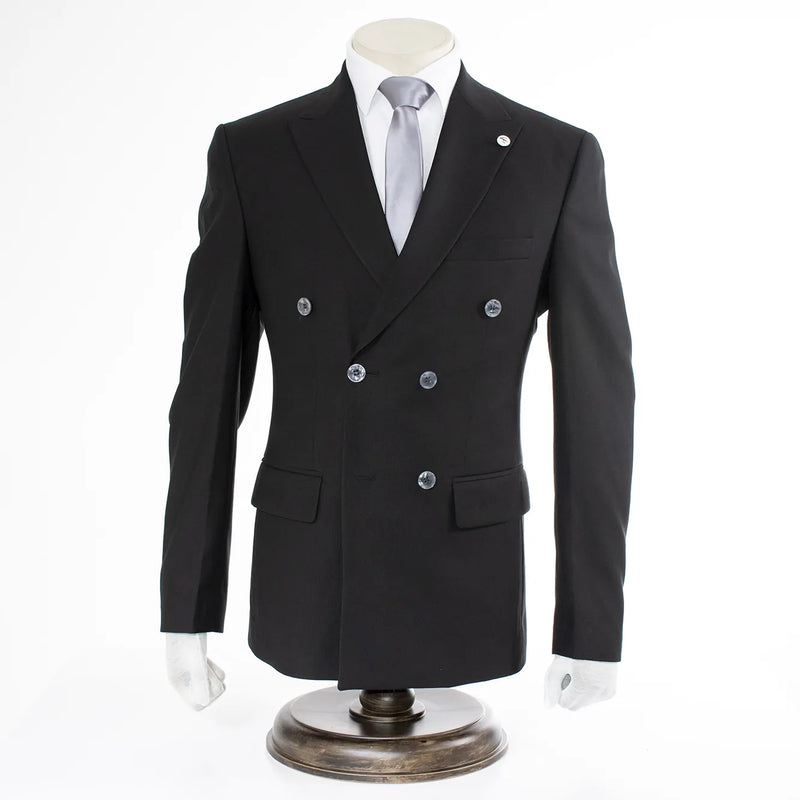 Black 2-Piece Double-Breasted Tailored-Fit Suit statement