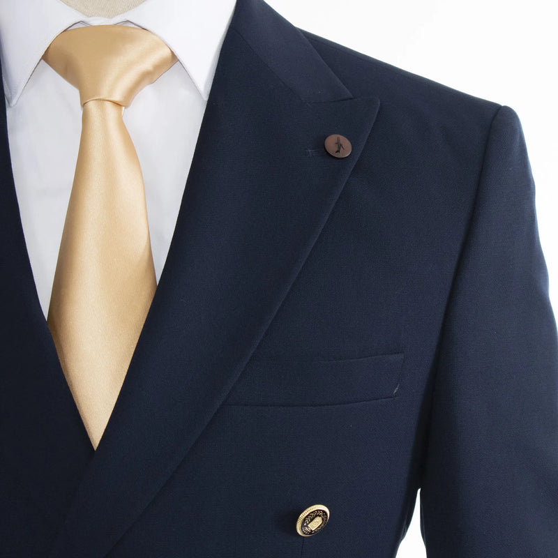 Navy 2-Piece Double-Breasted Tailored-Fit Suit with Gold Buttons