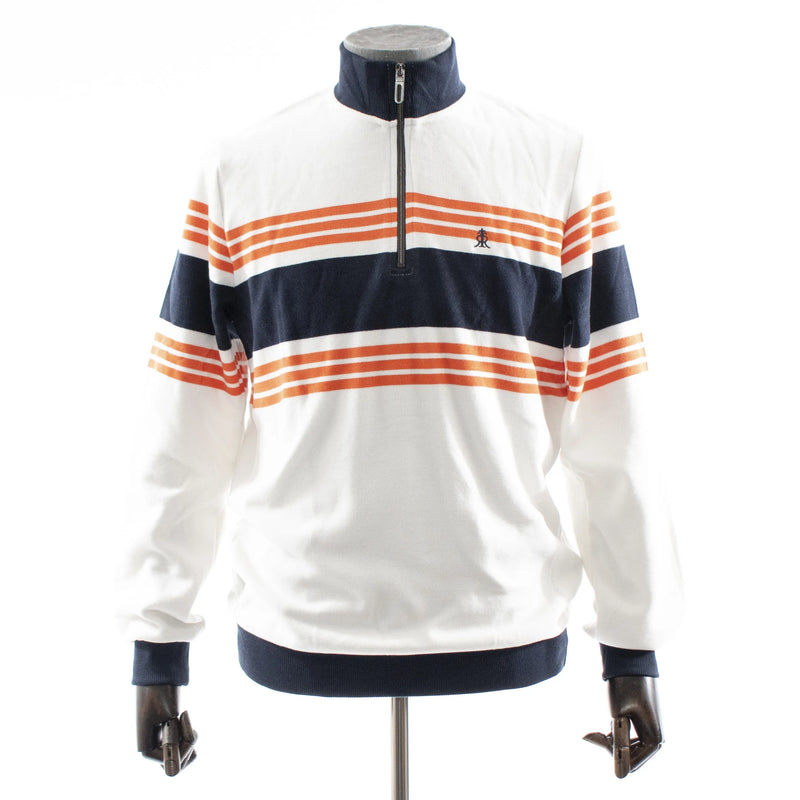 White And Navy Quarter-Zip Mockneck Sweatshirt