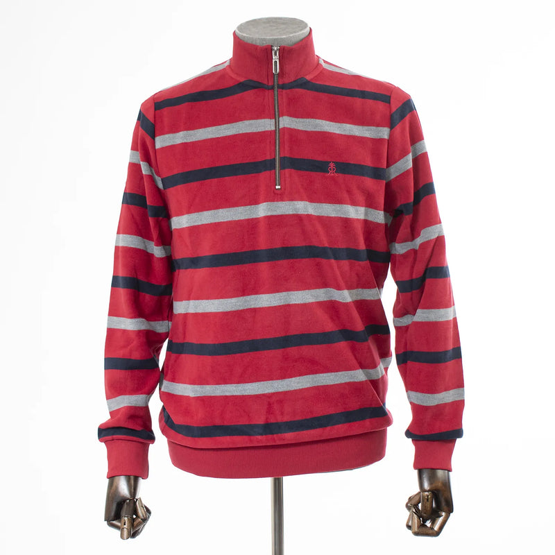 Red And Navy Quarter-Zip Mockneck Sweatshirt