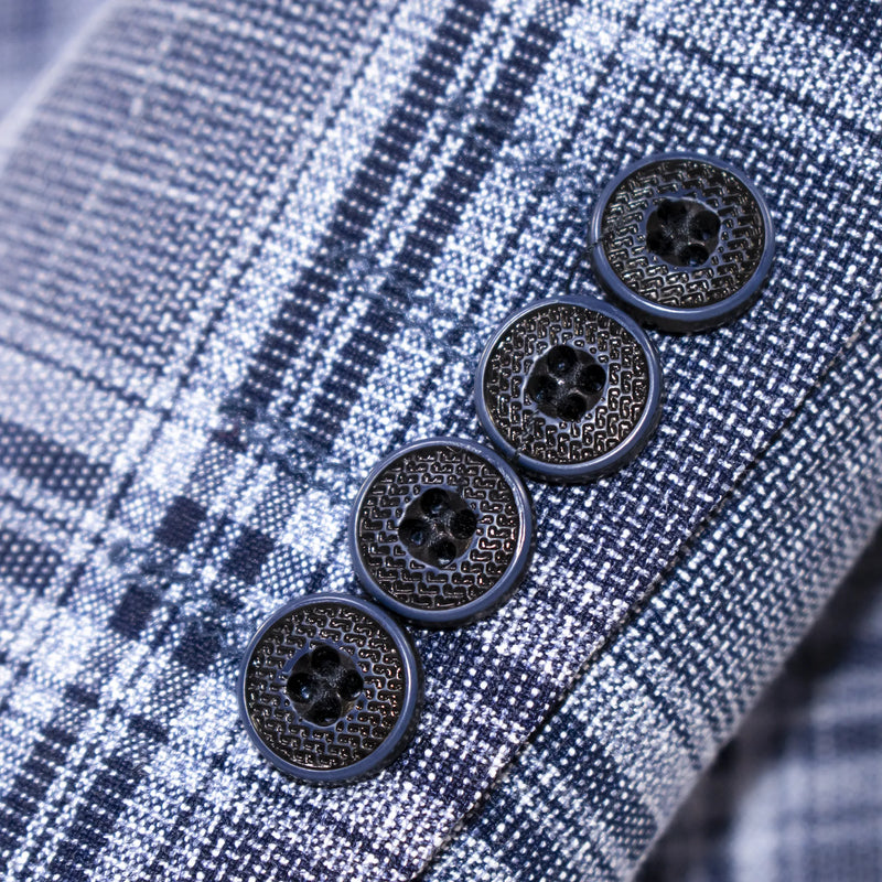 Navy And Gray Plaid Slim-Fit 3-Piece Suit