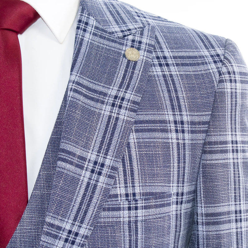 Navy And Gray Plaid Slim-Fit 3-Piece Suit