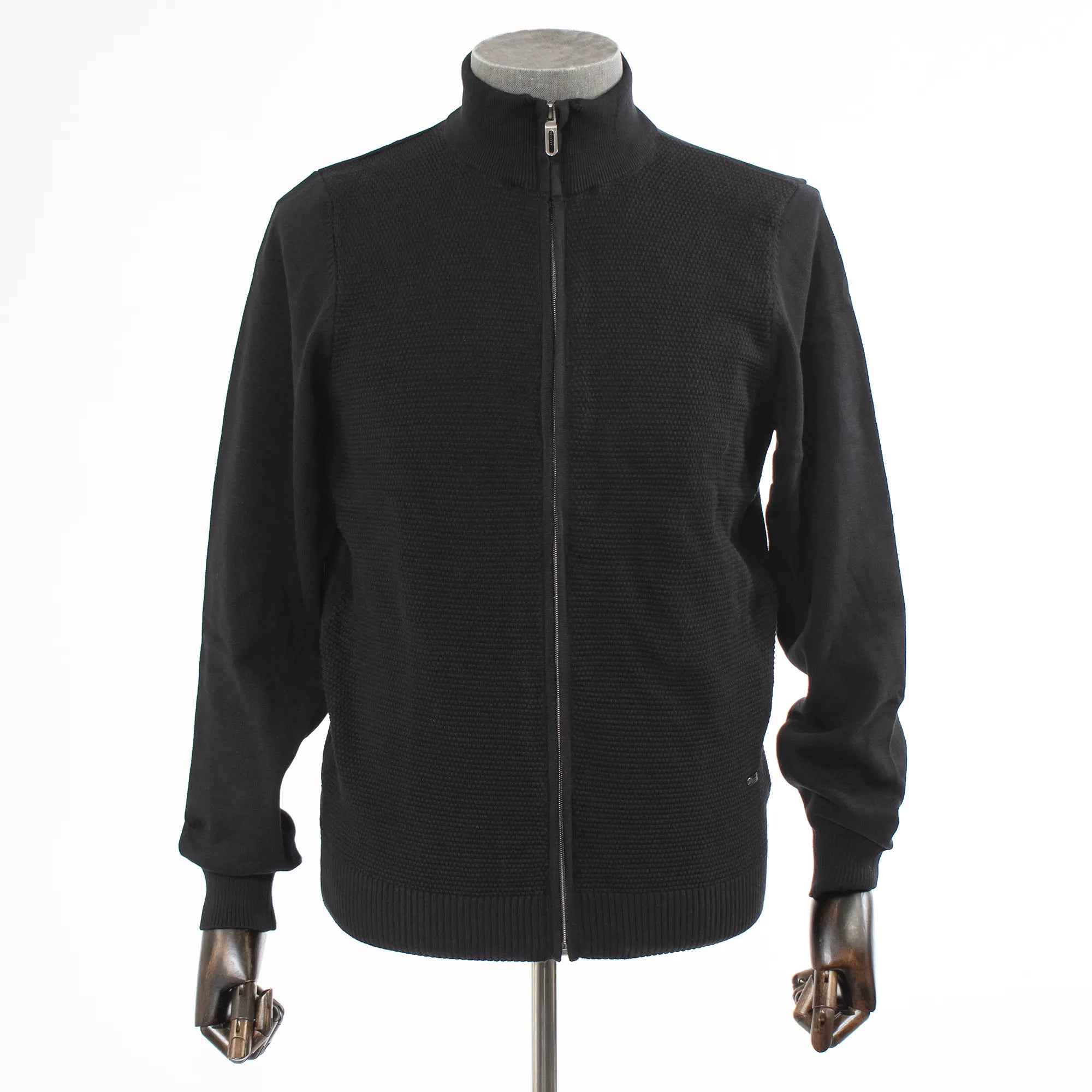 Black Zip-Up Mockneck Waffle Sweatshirt