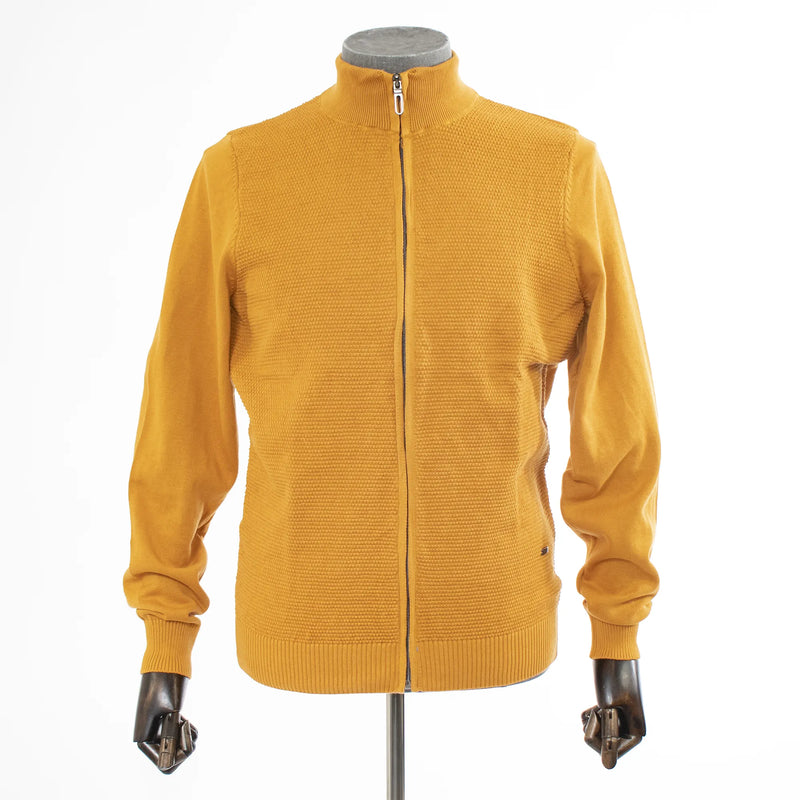Mustard Zip-Up Mockneck Waffle Sweatshirt