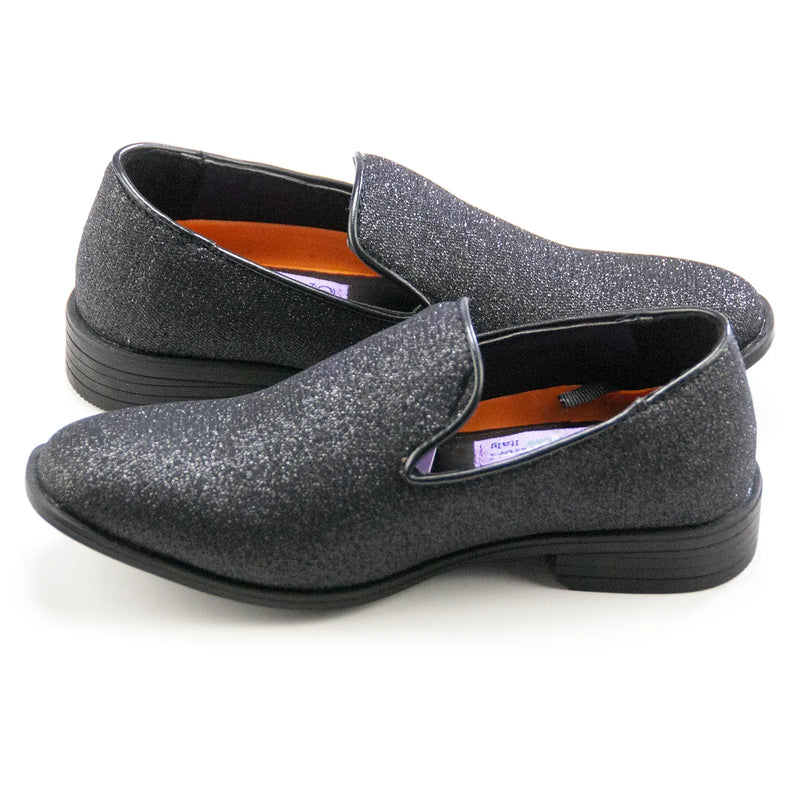 Black Glitter Kids Slip-on Loafers