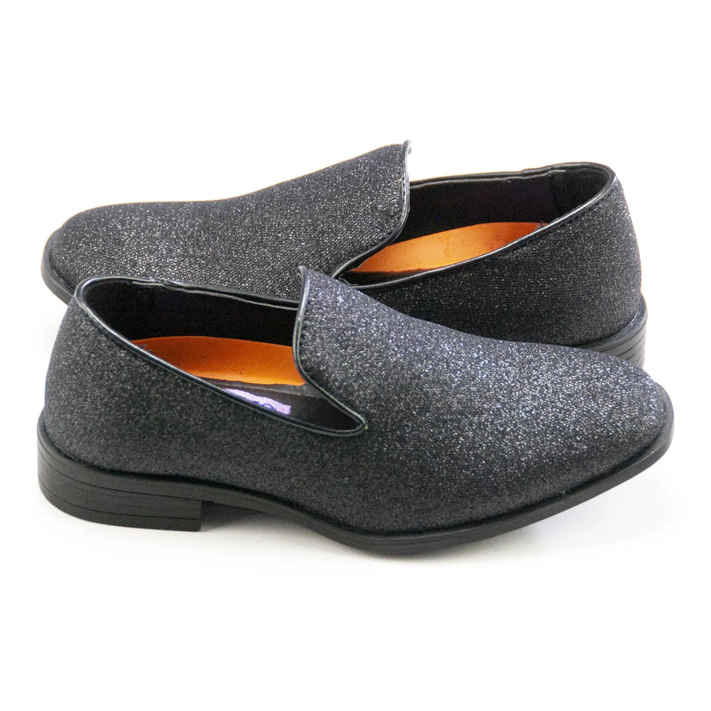 Black Glitter Kids Slip-on Loafers