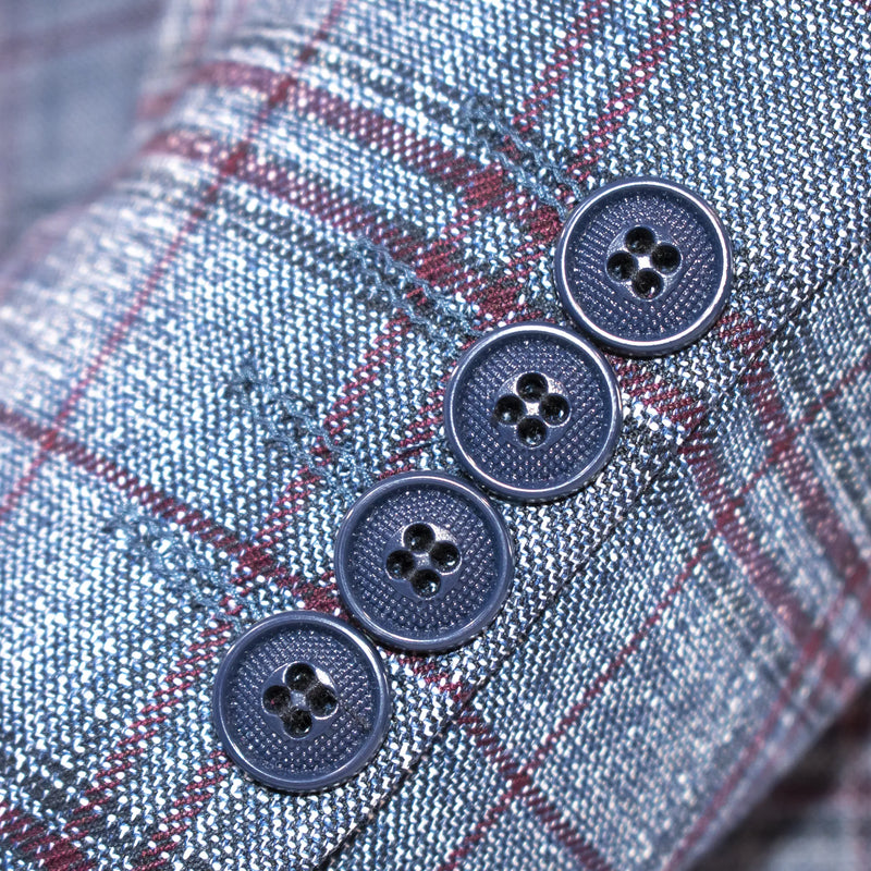 Navy And Plum Plaid Slim-Fit 3-Piece Suit