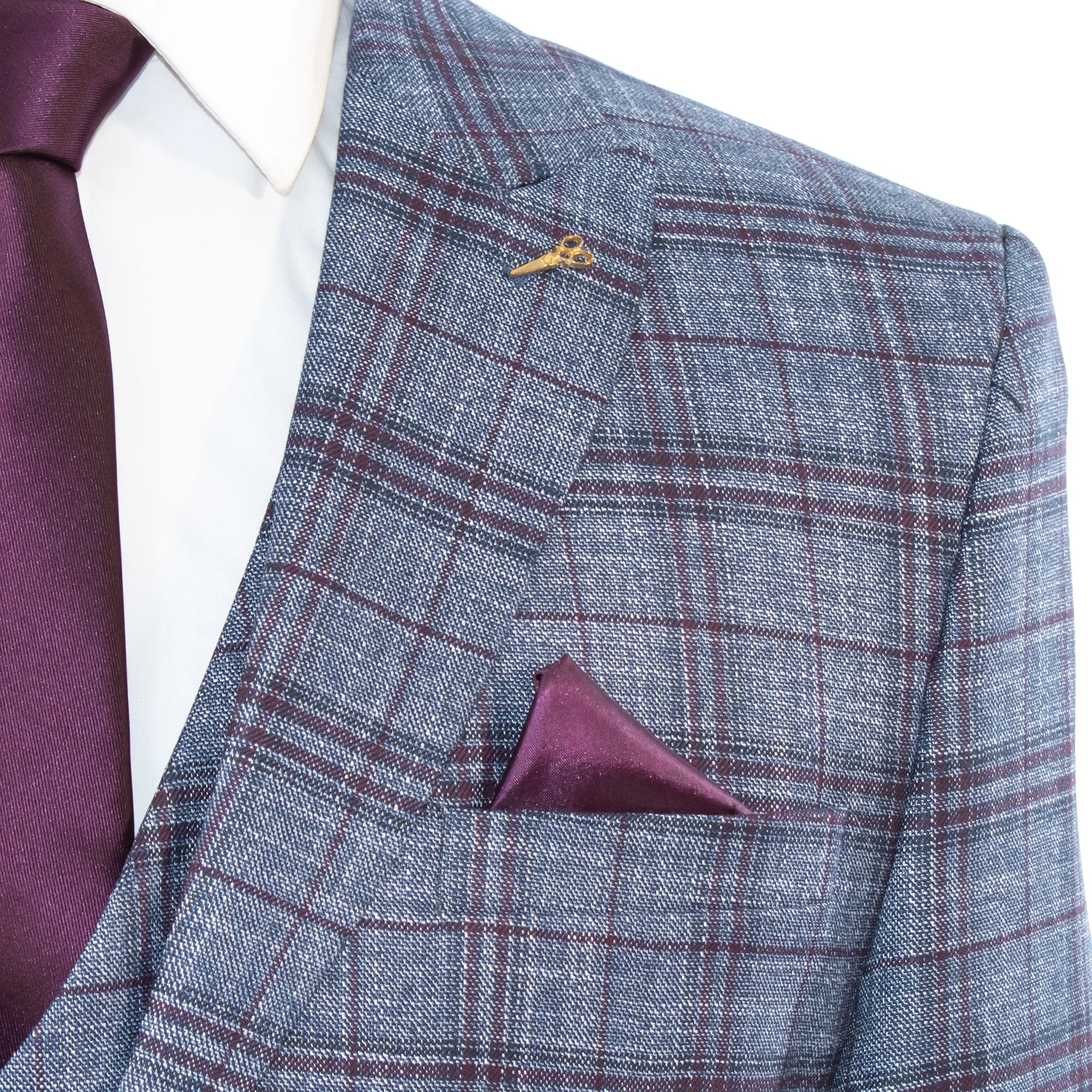Navy And Plum Plaid Slim-Fit 3-Piece Suit