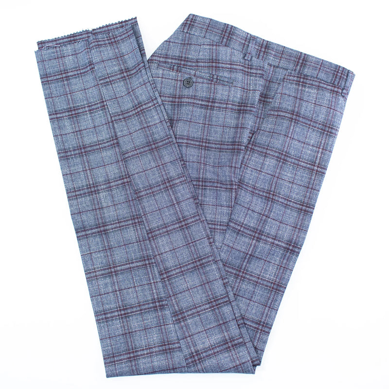 Navy And Plum Plaid Slim-Fit 3-Piece Suit