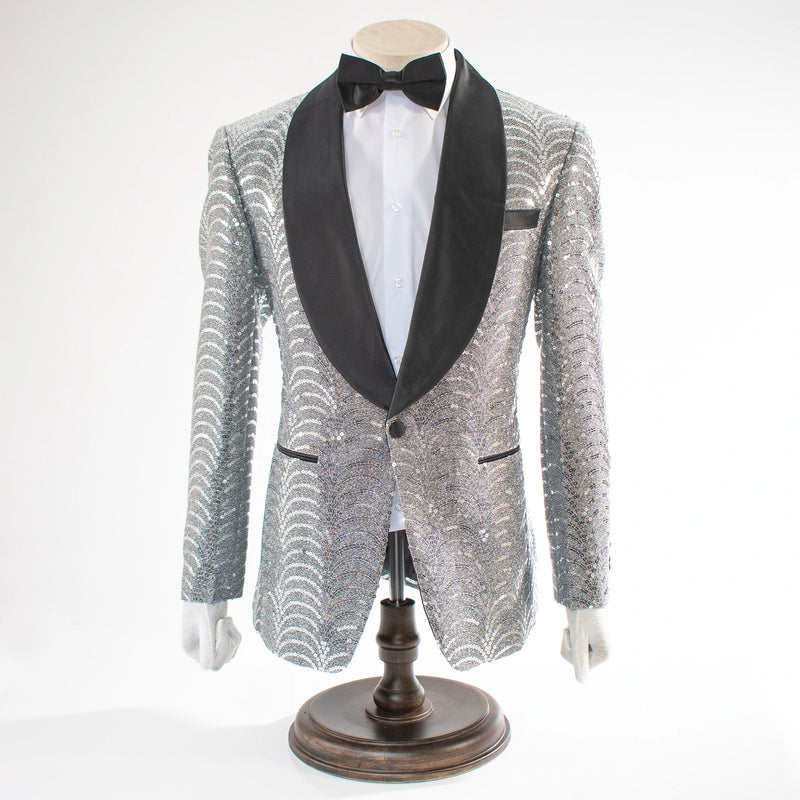 Men's Silver Glittering Sequin Slim-Fit Jacket