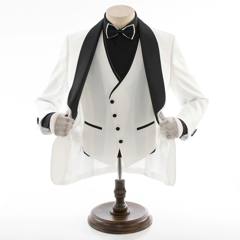 Off White 3-Piece Slim-Fit Tuxedo With Shawl Lapels