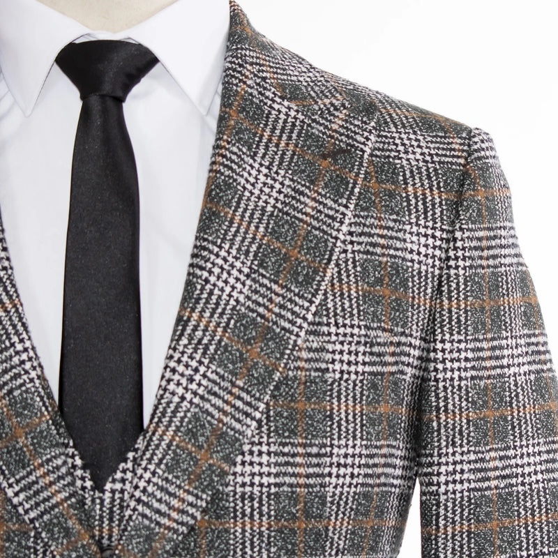 Hunter Green Plaid 3-Piece Tailored-Fit Wool Suit
