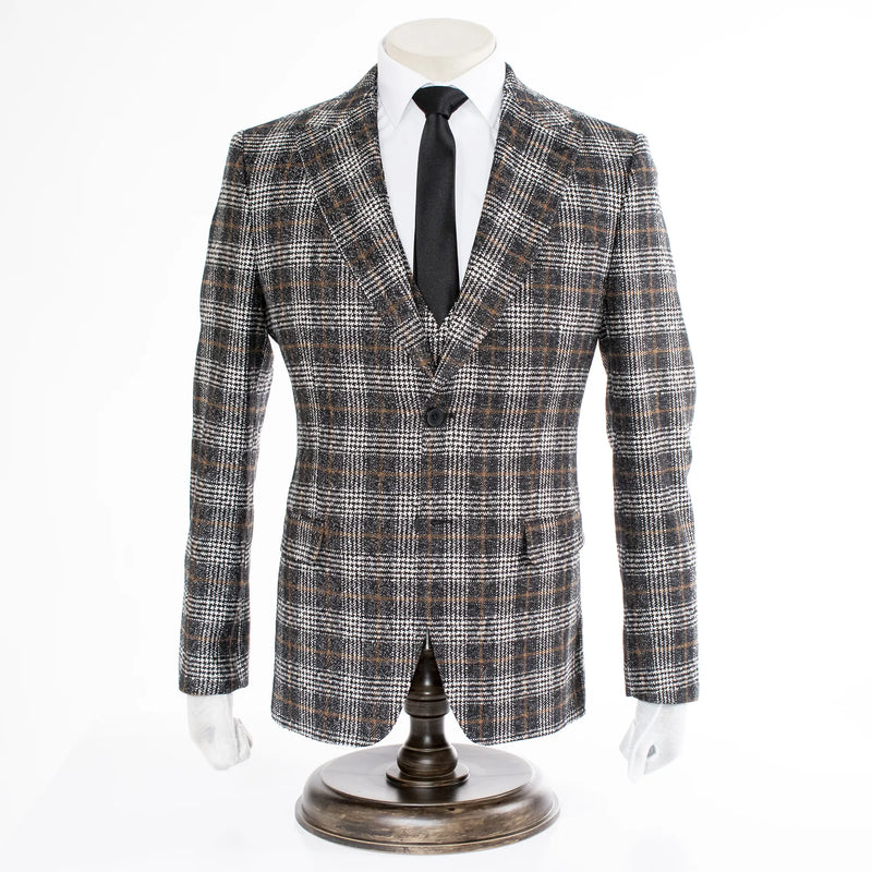 Black Plaid 3-Piece Tailored-Fit Wool Suit