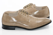 Sand Brown Leather Perforated Derby Lace-Up Dress Shoes