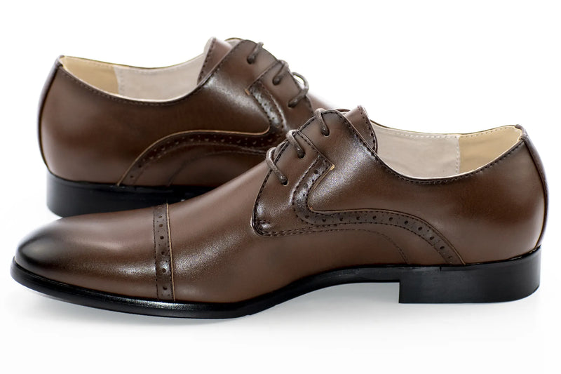 Chocolate Simple Cap-Toe Lace-Ups