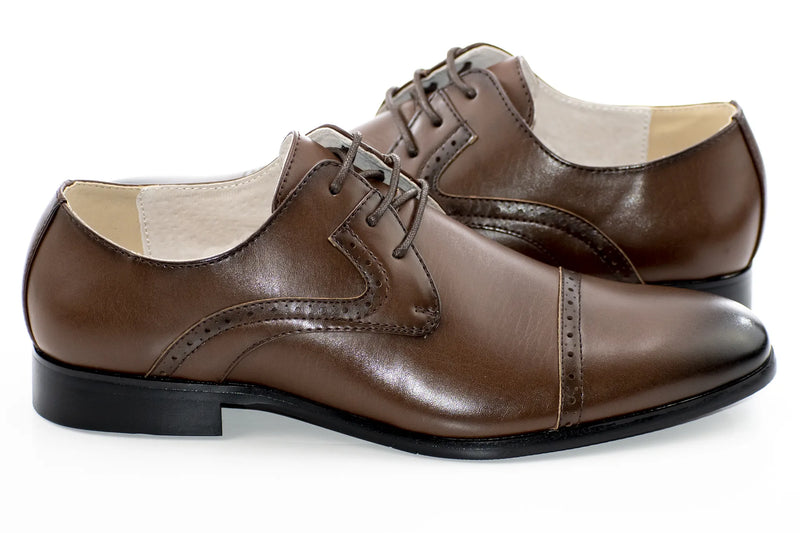 Chocolate Simple Cap-Toe Lace-Ups