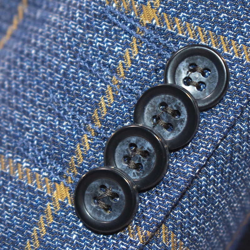 French Blue and Gold Window Pane Slim-Fit 3-Piece Suit