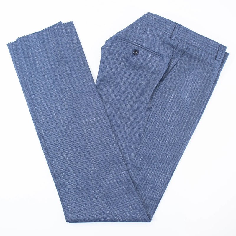 French Blue and Gold Window Pane Slim-Fit 3-Piece Suit