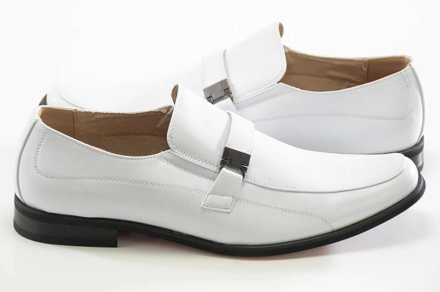 White Leather Dress Loafer with Strap