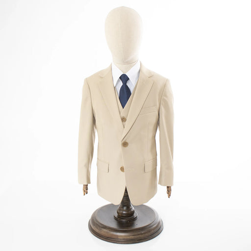 Tan 3-Piece Suit For Kids - Front, Button Closure