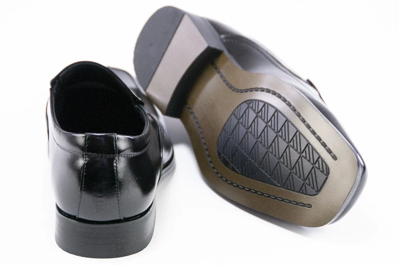 Black Leather Squared Toe Slip-On Dress Loafers