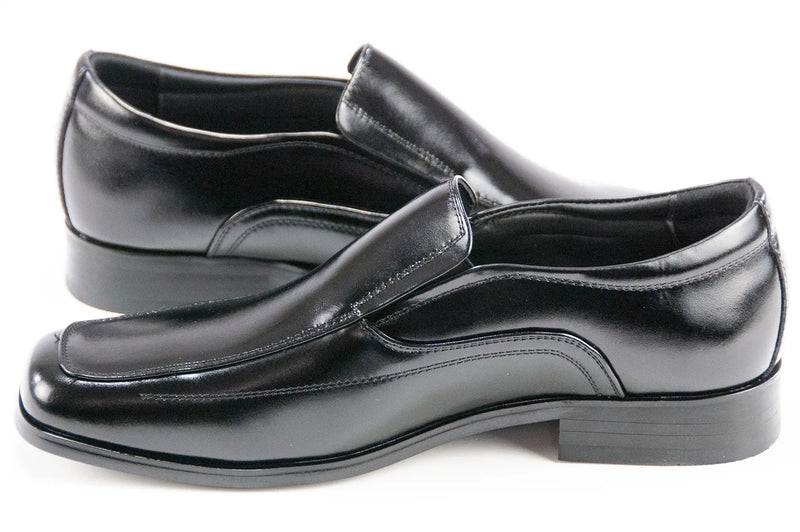 Black Leather Squared Toe Slip-On Dress Loafers