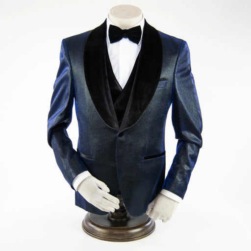 Men's Blue Metallic Slim-Fit Tuxedo