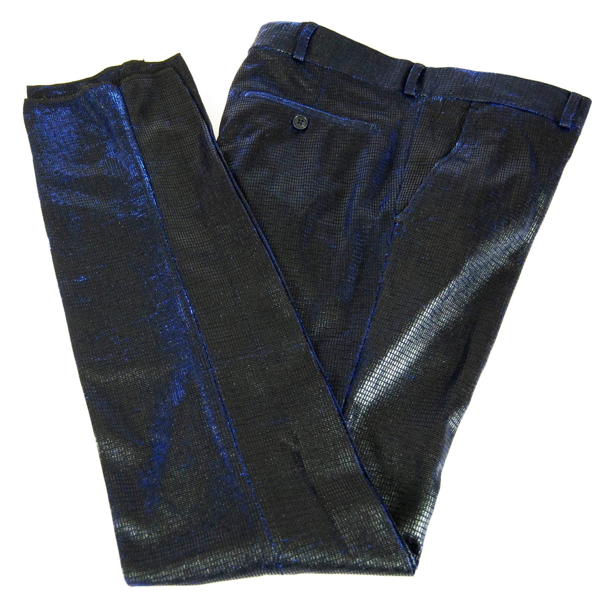 Men's Blue Metallic Slim-Fit Tuxedo Pants
