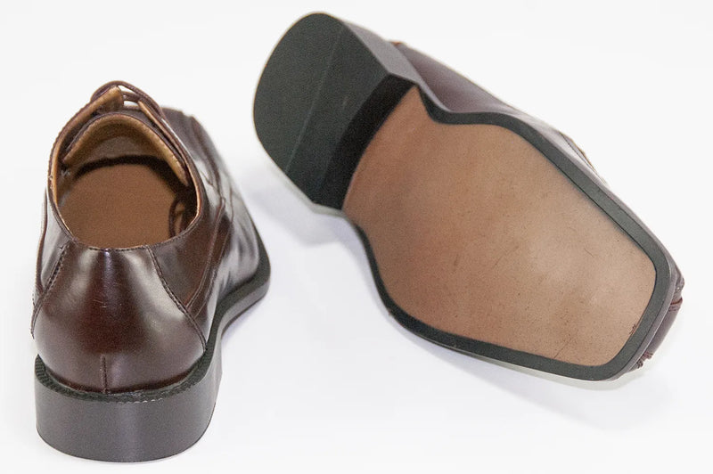 Chocolate Brown Square-Toe Derby-Lace Dress Shoe
