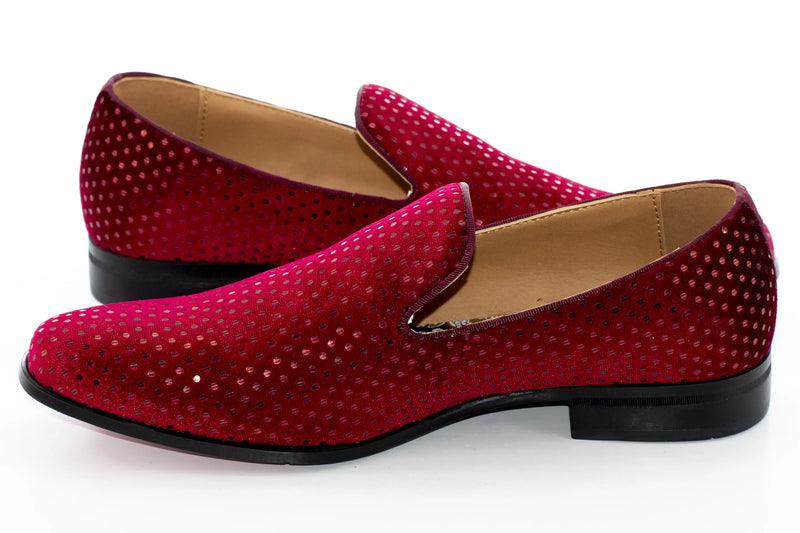 Burgundy Sequin Spotted Velvet Loafer