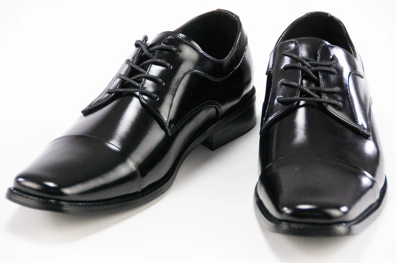 Black Leather Cap-toe Dress Lace-Ups