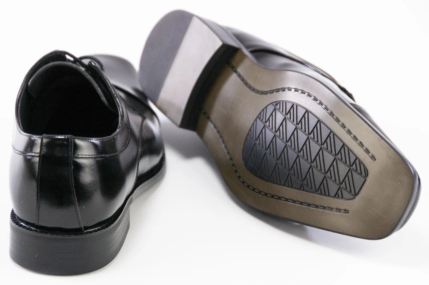 Black Leather Cap-toe Dress Lace-Ups